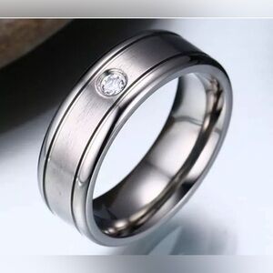 Men's Titanium Silver Satin Finish Center CZ Comfort Fit 7mm Size 9,10